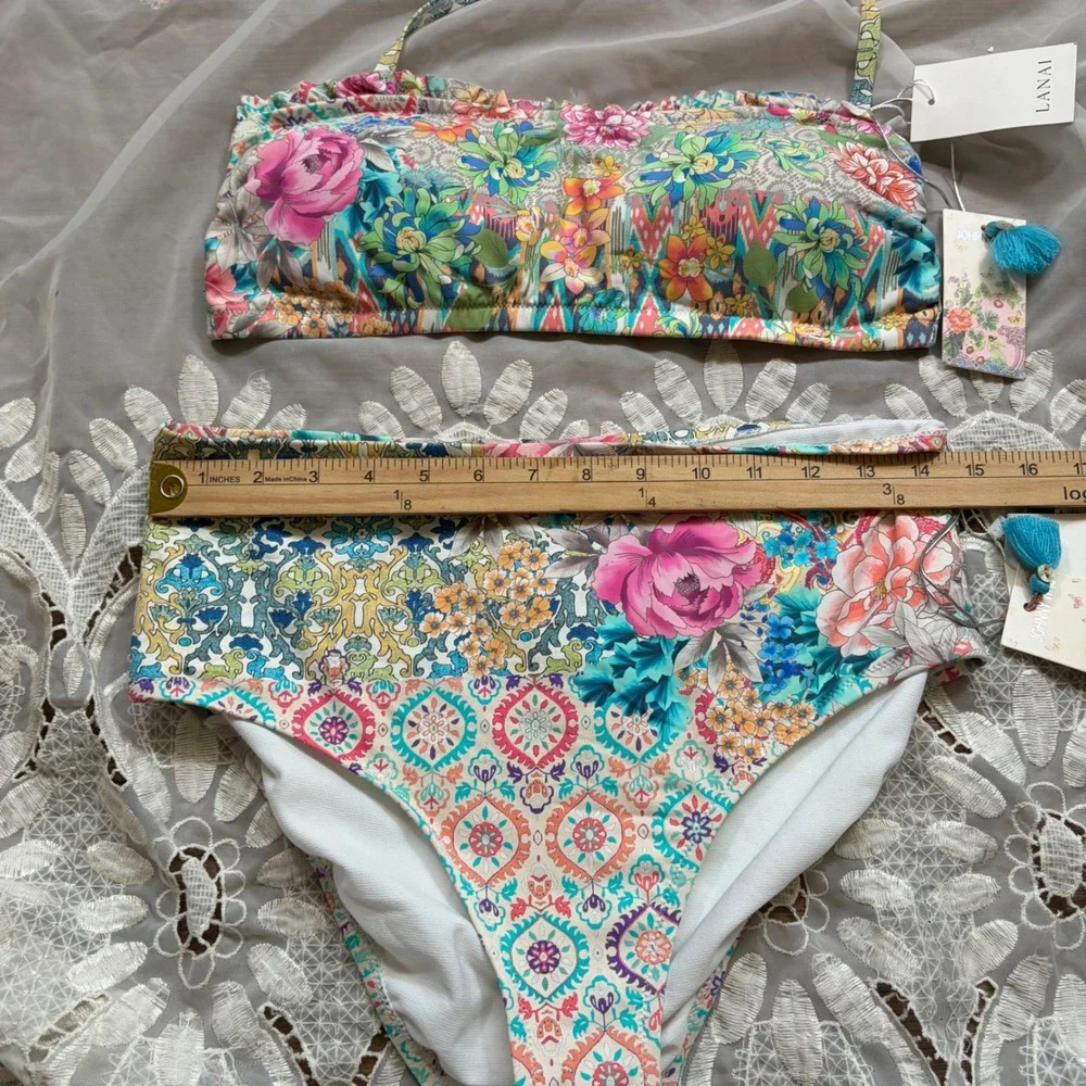 Johnny Was Pearce Bandeau Top & High Waist Bottom Bikini Set Multi L CSW9221-N